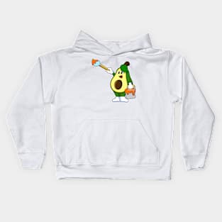 Avocado as Painter with Paint brush Kids Hoodie